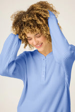 Morning Waffles Solid Peri Long Sleeve Top and Short Set