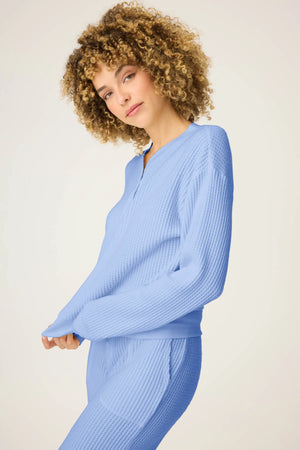 Morning Waffles Solid Peri Long Sleeve Top and Short Set