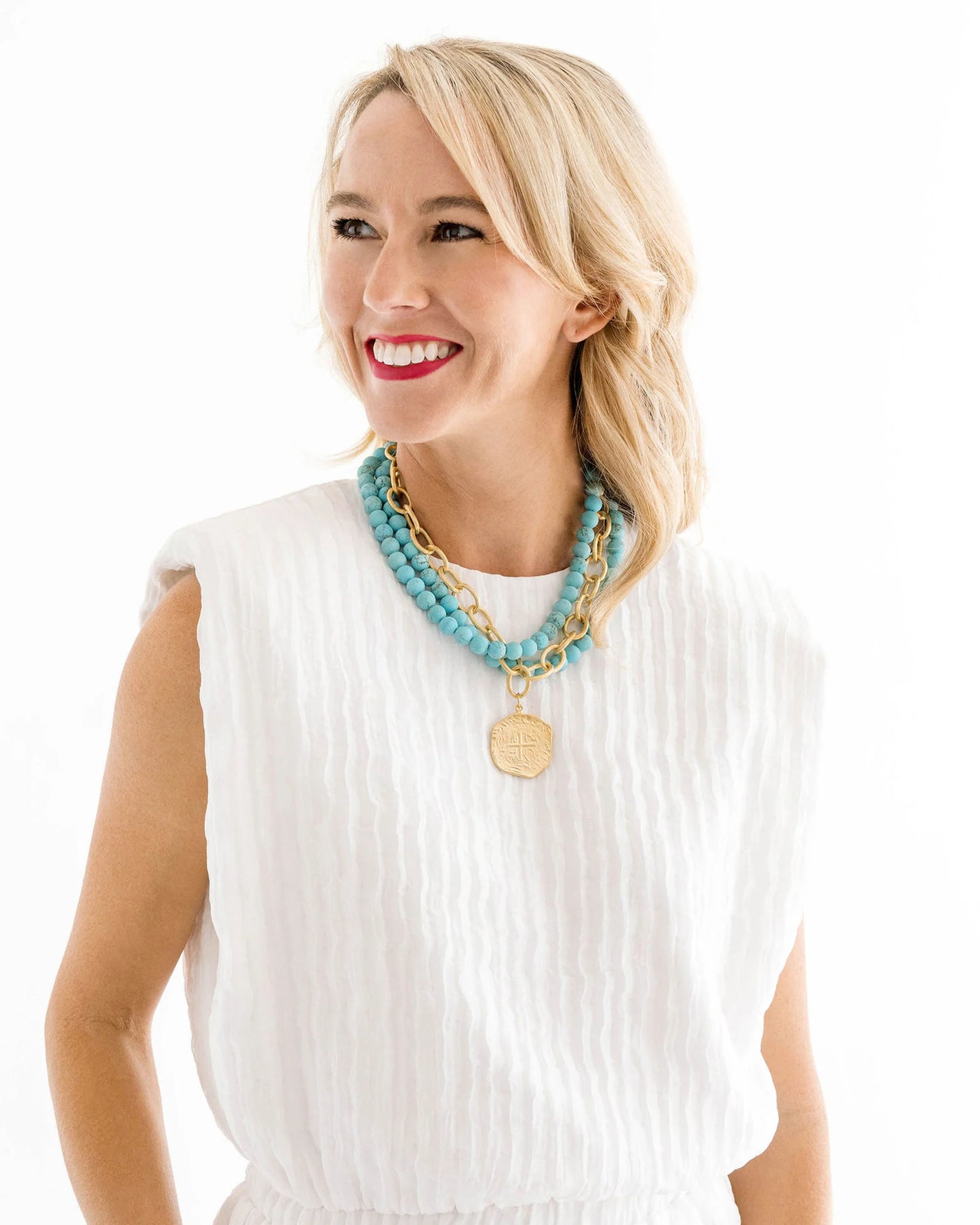 Multi Strand Turquoise + Coin Necklace - Eden Lifestyle