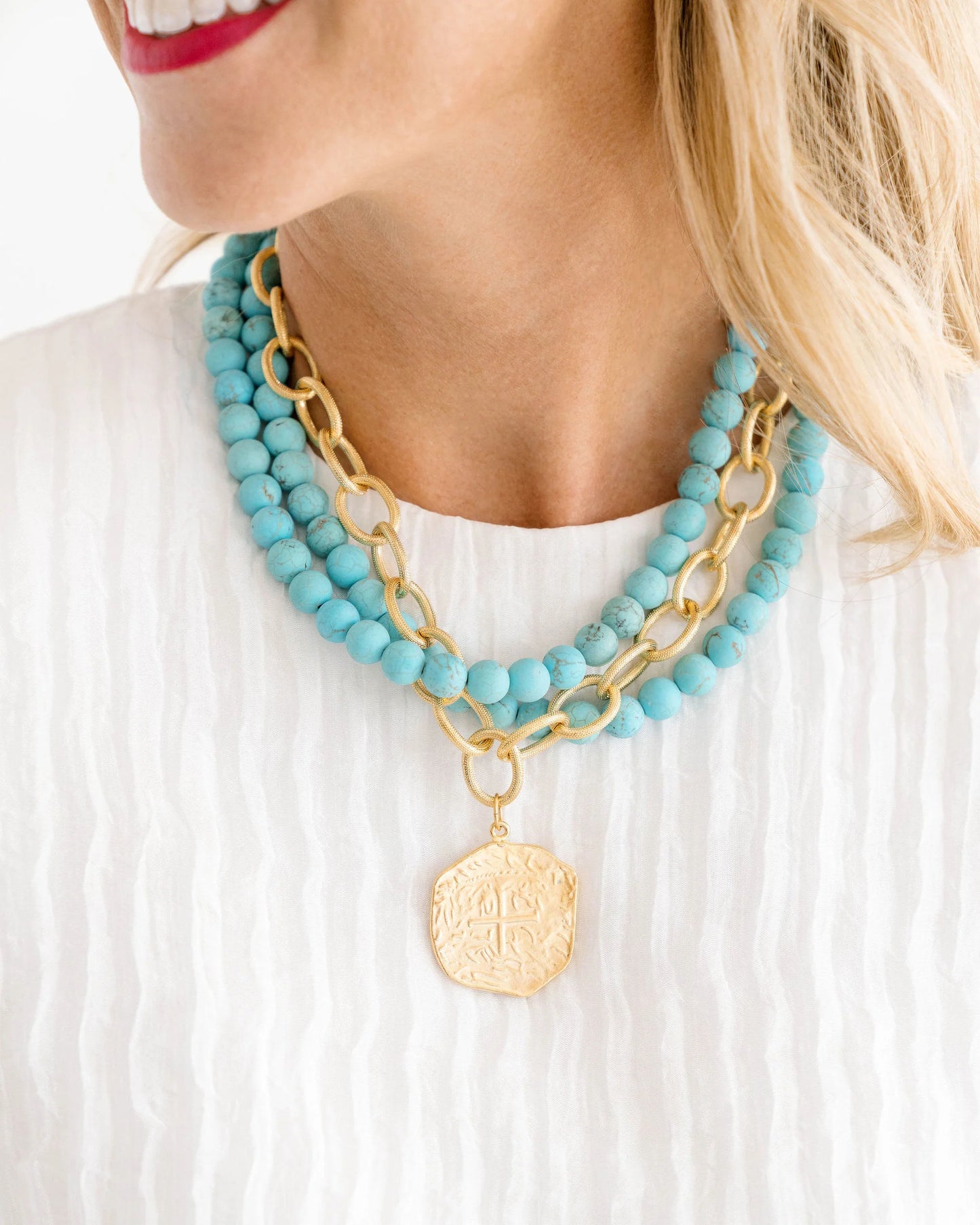 Multi Strand Turquoise + Coin Necklace - Eden Lifestyle