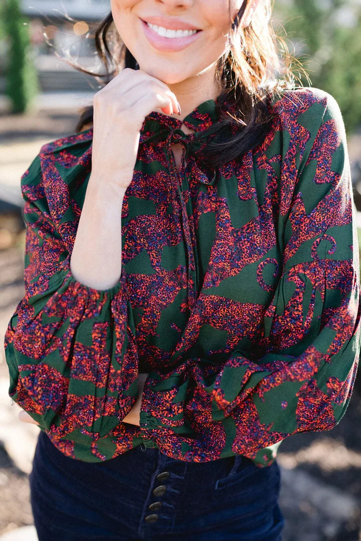 Nora Blouse - Olive Leopard - Eden Lifestyle
