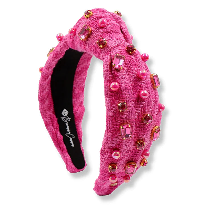 Pink Knit Headband with Crystals & Pearls - Eden Lifestyle
