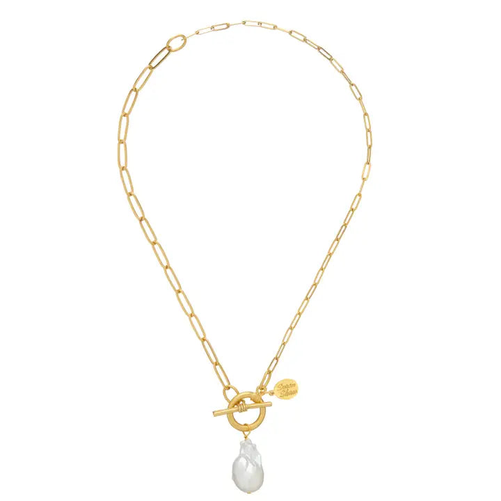 Paperclip Baroque Pearl Toggle Necklace - Eden Lifestyle