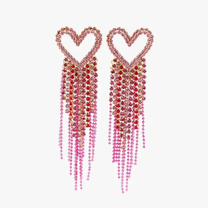 Pink Rhinestone Heart with Crystal & Bead Fringe - Eden Lifestyle