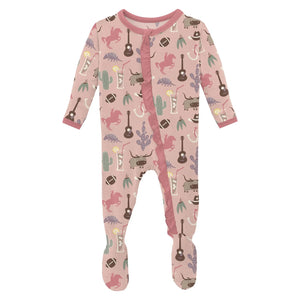 Print Classic Ruffle Footie with Zipper in Peach Blossom Rodeo - Eden Lifestyle