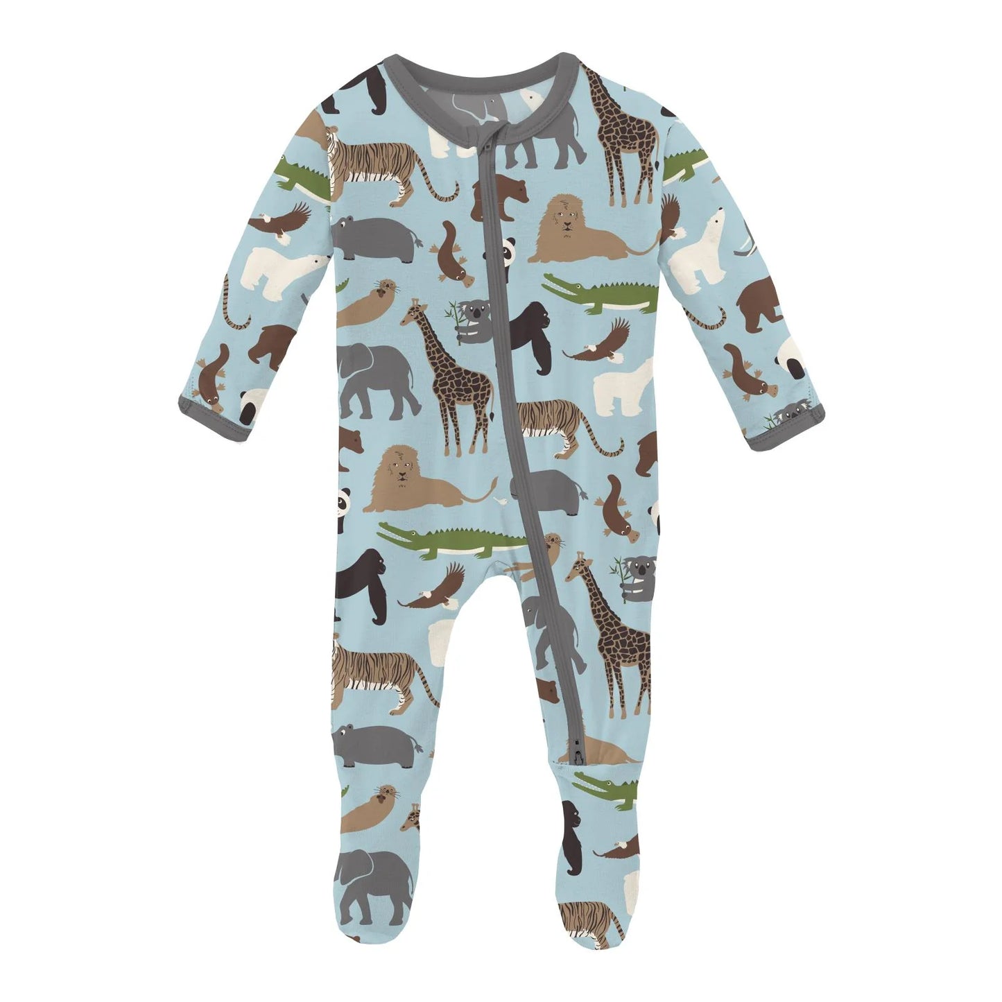 Print Footie with 2 Way Zipper in Spring Sky Zoo - Eden Lifestyle