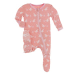 Print Footie with Zipper in Blush Stork - Eden Lifestyle