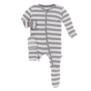 Print Footie with Zipper in Feather Contrast Stripe - Eden Lifestyle