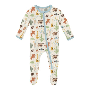 Print Footie with Zipper in Natural Rodeo - Eden Lifestyle
