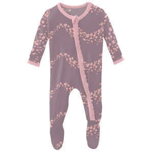 Print Muffin Ruffle Footie with Zipper in Elderberry Sakura Wind - Eden Lifestyle
