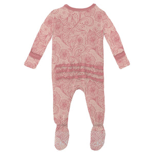 Print Muffin Ruffle Footie with Zipper in Peach Blossom Lace - Eden Lifestyle