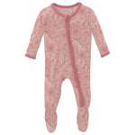 Print Muffin Ruffle Footie with Zipper in Peach Blossom Lace - Eden Lifestyle