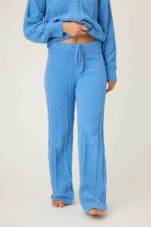 Blue Quarter Zip Chenille Cable Knit Top and Pant Set - Eden Lifestyle