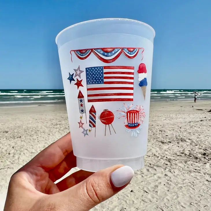Red White And Blue Collage Frosted Cup- Patriotic Set of 6 - Eden Lifestyle