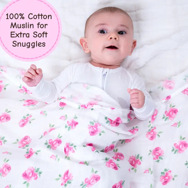 Rose Buds and Blooms Baby Muslin Swaddle Blanket - Eden Lifestyle