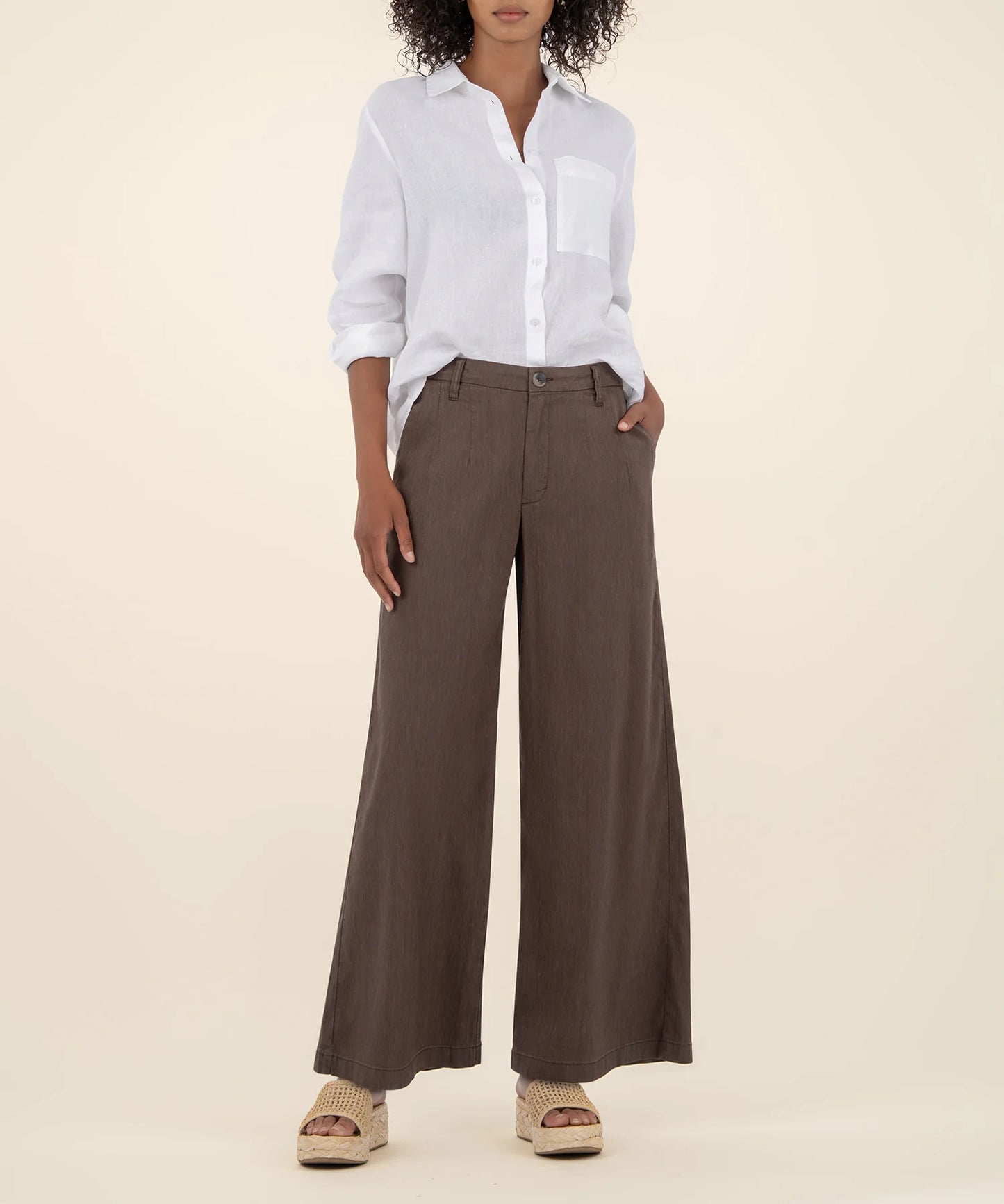 Ryan Linen High Rise Wide Straight Leg Chocolate - Eden Lifestyle