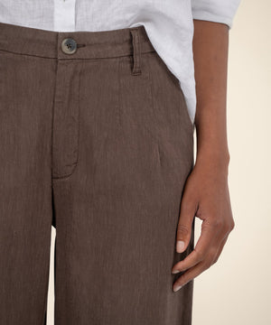 Ryan Linen High Rise Wide Straight Leg Chocolate