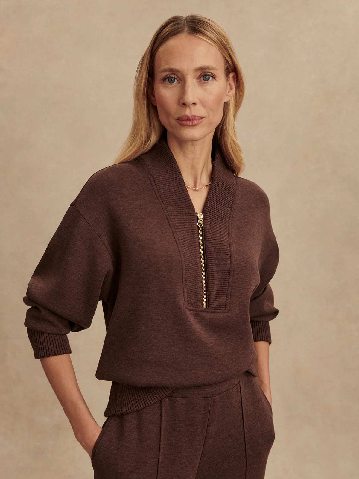 Sally Half-Zip Sweat Coffee Bean Marl - Eden Lifestyle