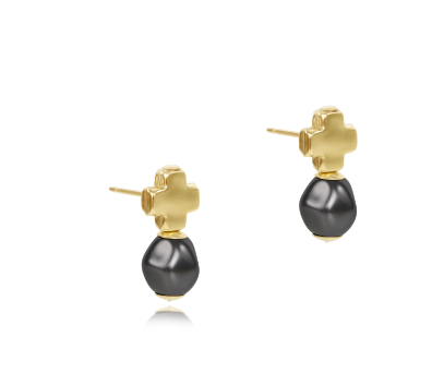 Enewton Signature Cross Gold Stud Pearl - Dark Grey - Eden Lifestyle