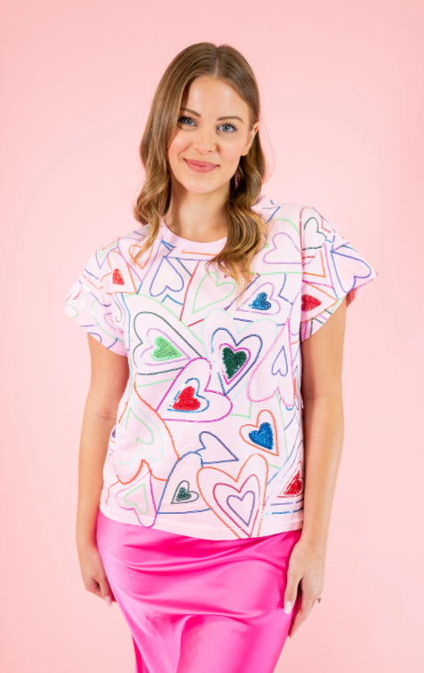 Queen of Sparkles Light Pink Groovy Heart Tee - Eden Lifestyle