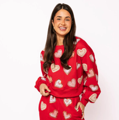 Queen of Sparkles Red Heart Cookies Cropped Sweatshirt - Eden Lifestyle
