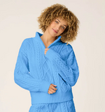 Blue Quarter Zip Chenille Cable Knit Top and Pant Set - Eden Lifestyle