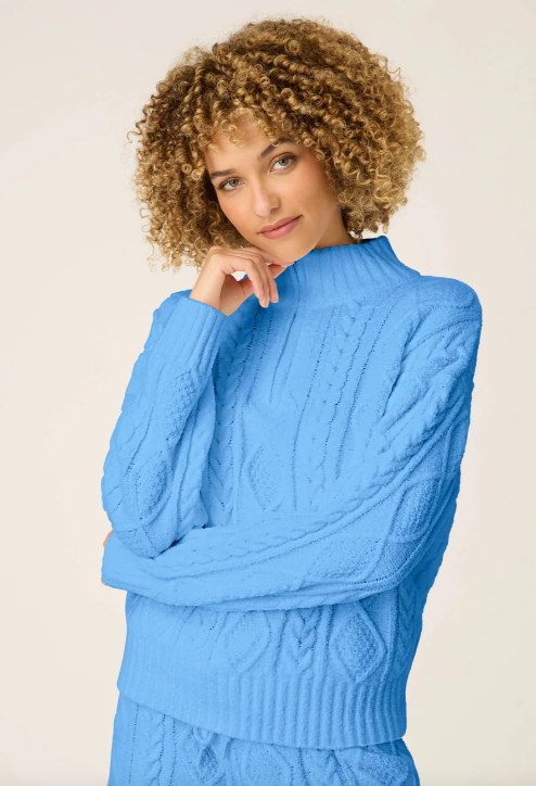 Blue Quarter Zip Chenille Cable Knit Top and Pant Set - Eden Lifestyle
