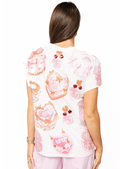 Queen of Sparkles White, Red & Pink Cakes and Pastries Tee - Eden Lifestyle