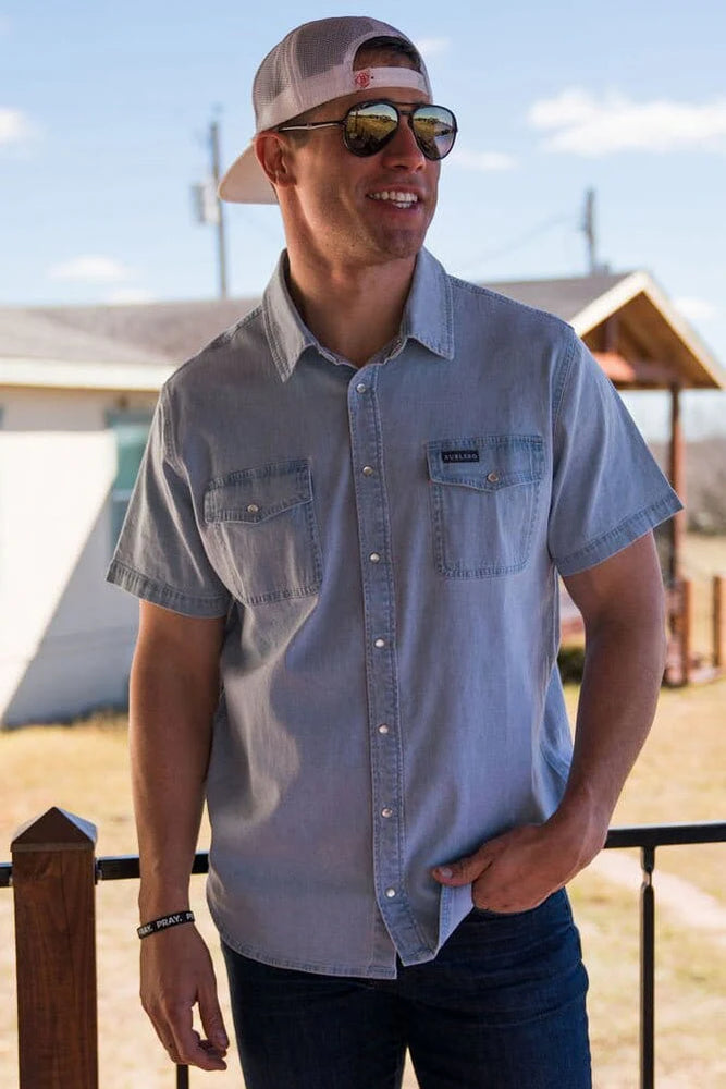 Short Sleeve - Denim Pearl Snap - Light Washed - Eden Lifestyle