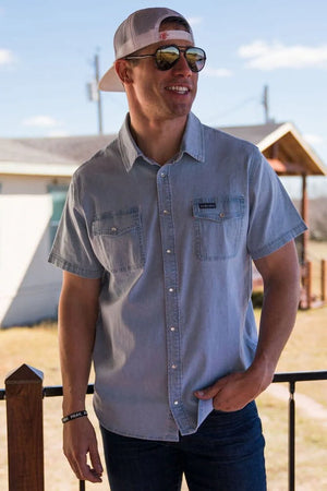 Short Sleeve - Denim Pearl Snap - Light Washed - Eden Lifestyle