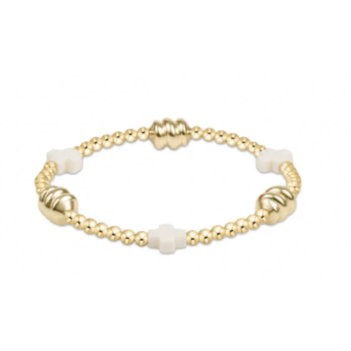 Signature Cross Admire Gold Pattern 3mm Bead Bracelet - Off-White - Eden Lifestyle