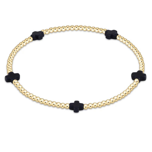 Signature Cross Small Gold Pattern 2mm Bead Bracelet - Eden Lifestyle