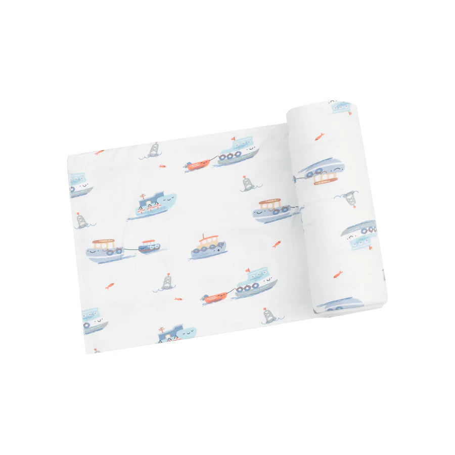 Swaddle Blanket - Bubbly Tugboats - 45X45 - Eden Lifestyle