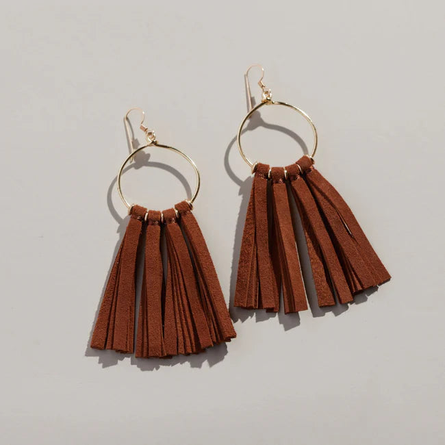 Tan Ravenna Tassel Hoop Earrings - Eden Lifestyle