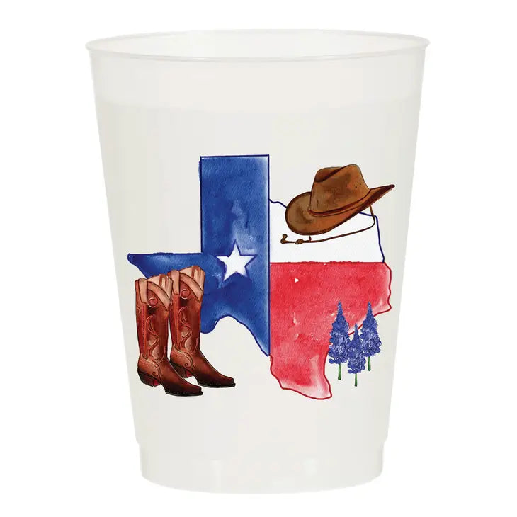 Texas Flag Boots Hat Frosted Cups - Texas - Eden Lifestyle