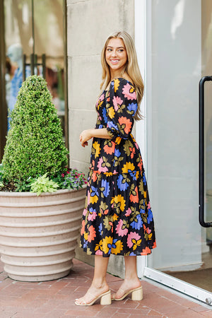 The Avery Square Ruched Midi Dress - Eden Lifestyle