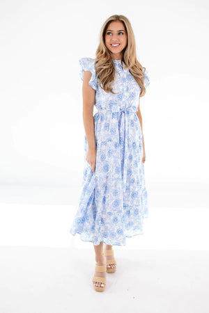 The Palmer Button Ruffle Midi Dress - Eden Lifestyle