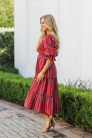 The Rayna Square Ruched Midi Dress - Eden Lifestyle