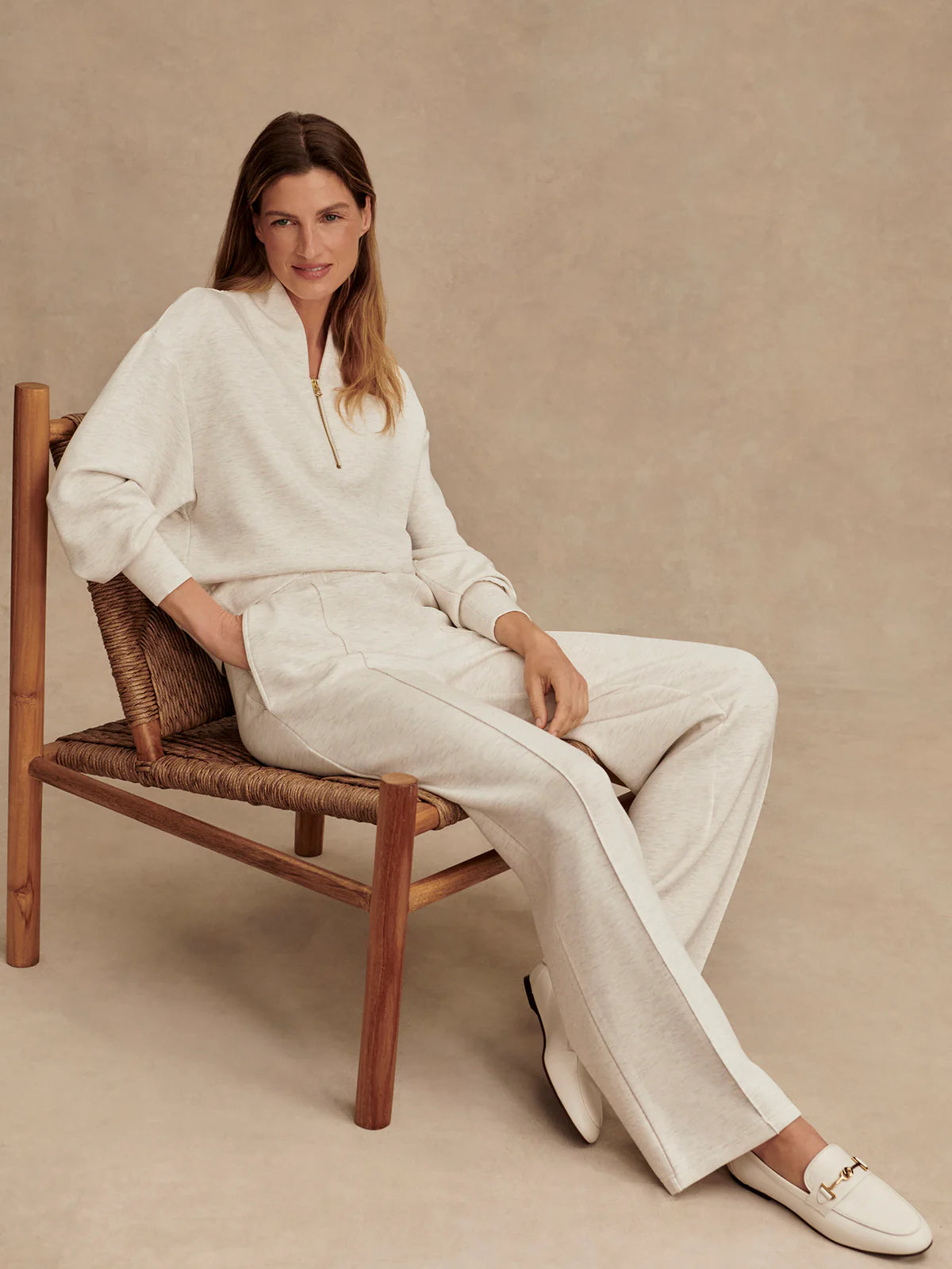 The Wide Leg Pant 28" Ivory Marl - Eden Lifestyle