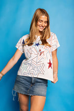 White, Red & Blue Groovy Star Tee