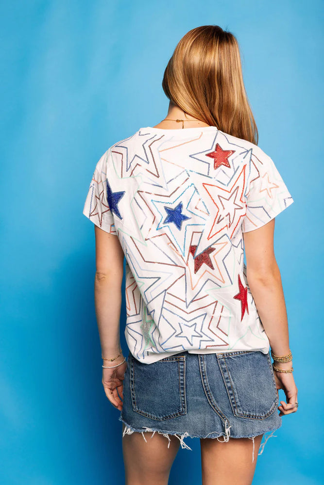 White, Red & Blue Groovy Star Tee - Eden Lifestyle