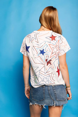 White, Red & Blue Groovy Star Tee - Eden Lifestyle