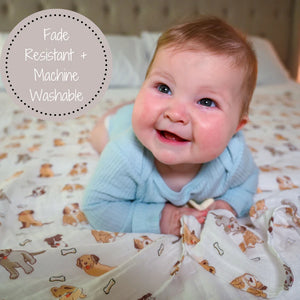 Woof Woof Baby Muslin Swaddle Blanket - Eden Lifestyle