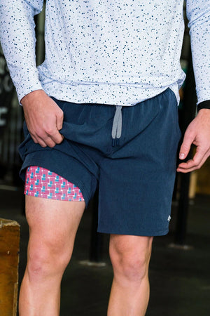 Athletic Short - Heather Navy - American Flag Liner - Eden Lifestyle