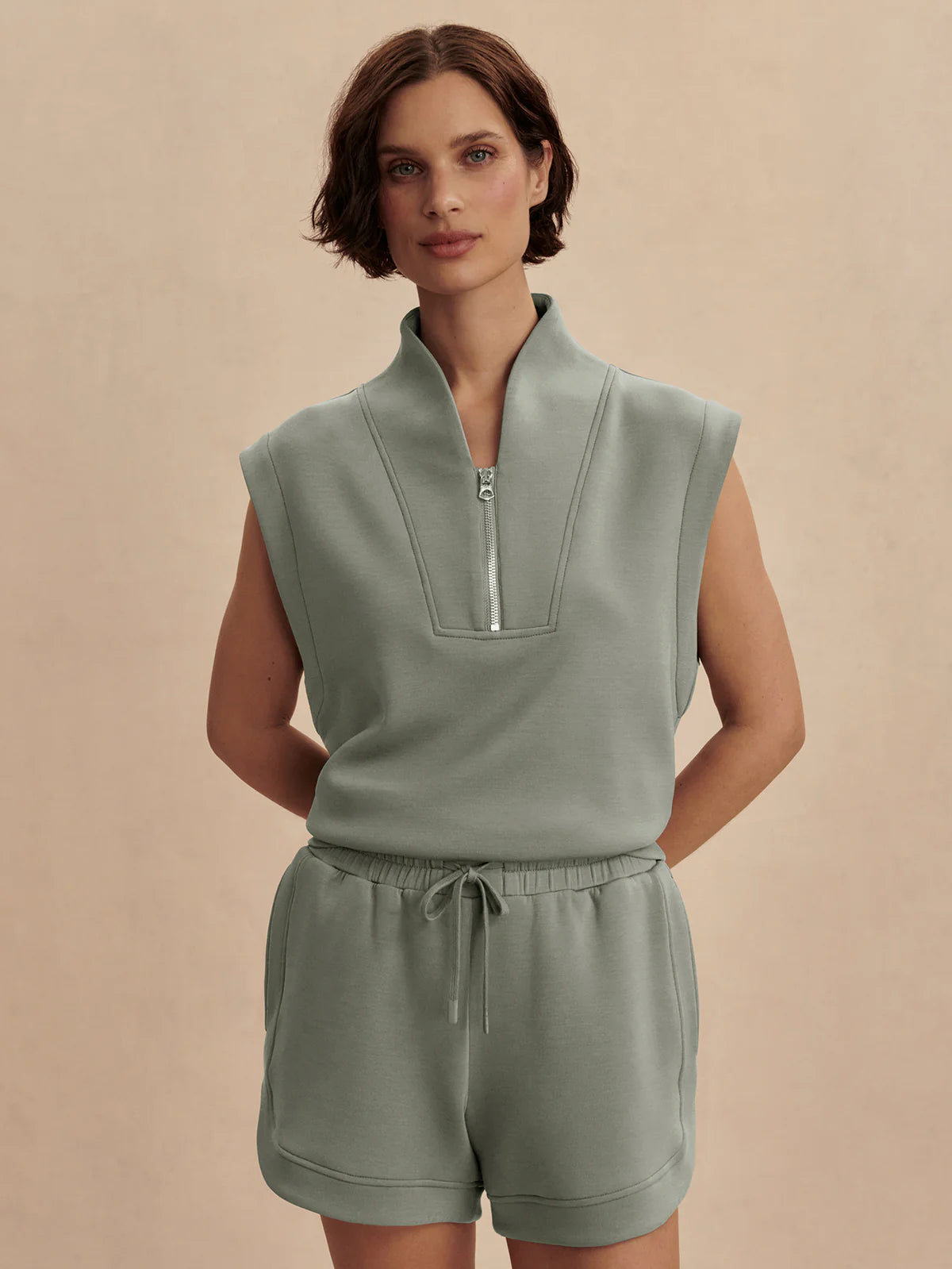Loretta Half-Zip Sleeveless Sweat Shadow - Eden Lifestyle
