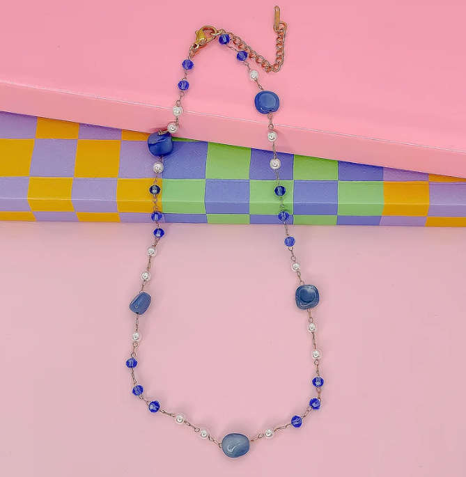 Boho Bliss Dainty Gemstone Necklace Blue - Eden Lifestyle