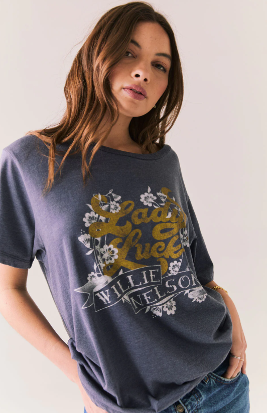 Willie Nelson Lady Luck Tee – Avalon Blue Vintage Country Shirt - Eden Lifestyle