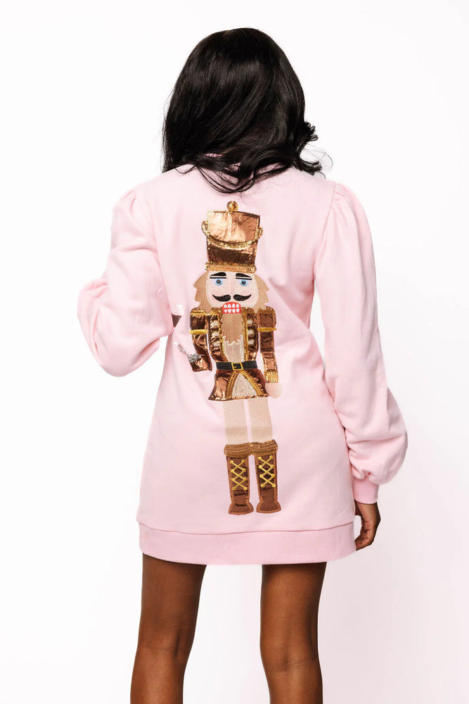 Light Pink & Brown Nutcracker Serving Cocktail Sweatshirt Dress - Eden Lifestyle