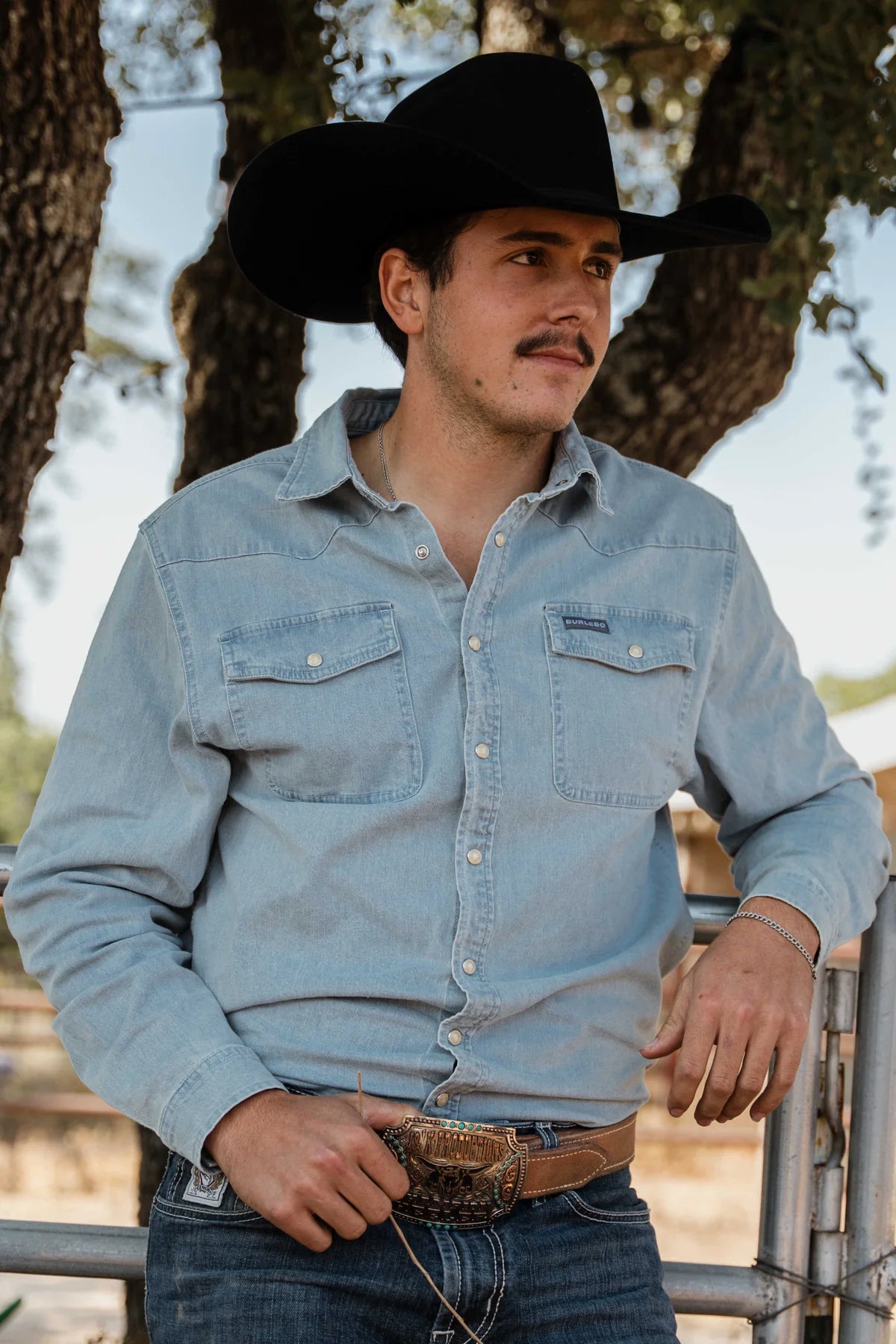 Long Sleeve - Denim Pearl Snap - Light Washed (Oversized) - Eden Lifestyle