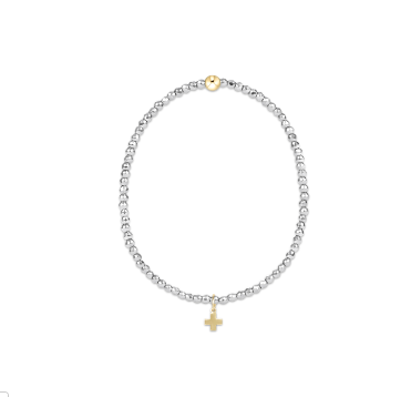 Enewton Silver  Faceted Hematite 2mm Bead Bracelet - Signature Cross Gold Charm - Eden Lifestyle